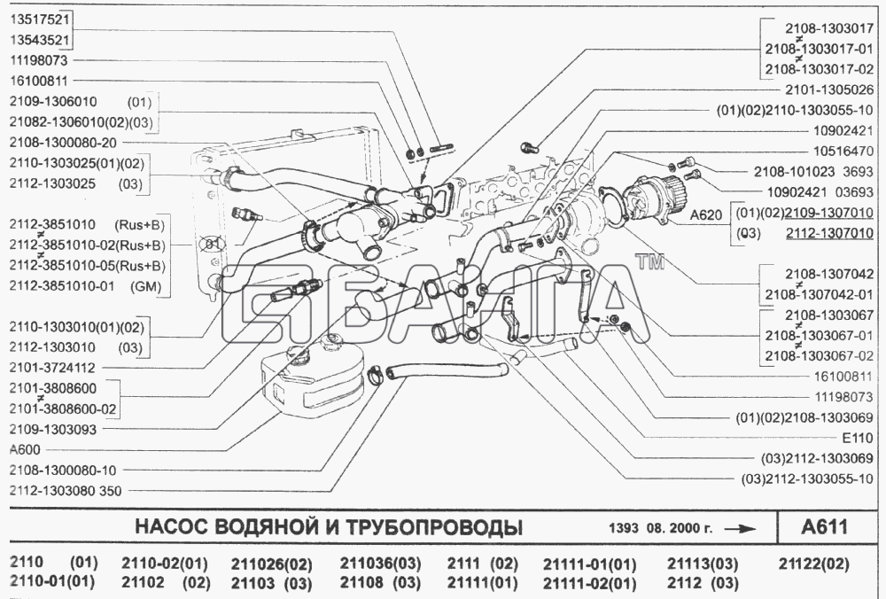 ВАЗ ВАЗ-2110 (2007) Схема Насос водяной и трубопроводы-160 banga.ua