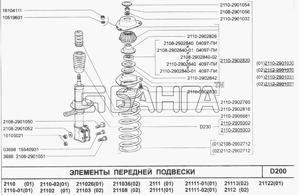 ВАЗ ВАЗ-2110 (2007) Схема Элементы передней подвески-185 banga.ua