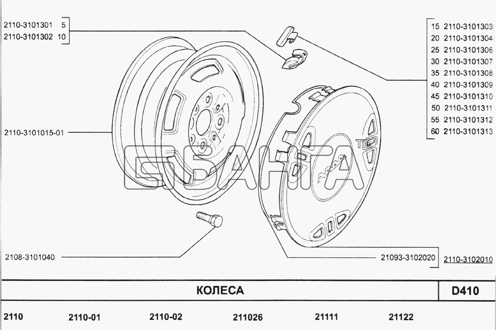 ВАЗ ВАЗ-2110 (2007) Схема Колеса-195 banga.ua