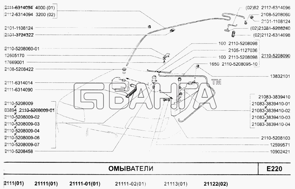 ВАЗ ВАЗ-2110 (2007) Схема Омыватели-30 banga.ua