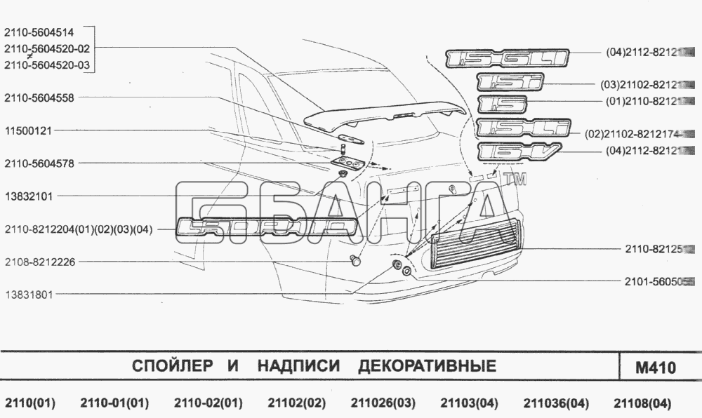 ВАЗ ВАЗ-2110 (2007) Схема спойлер и надписи декоративные-85 banga.ua
