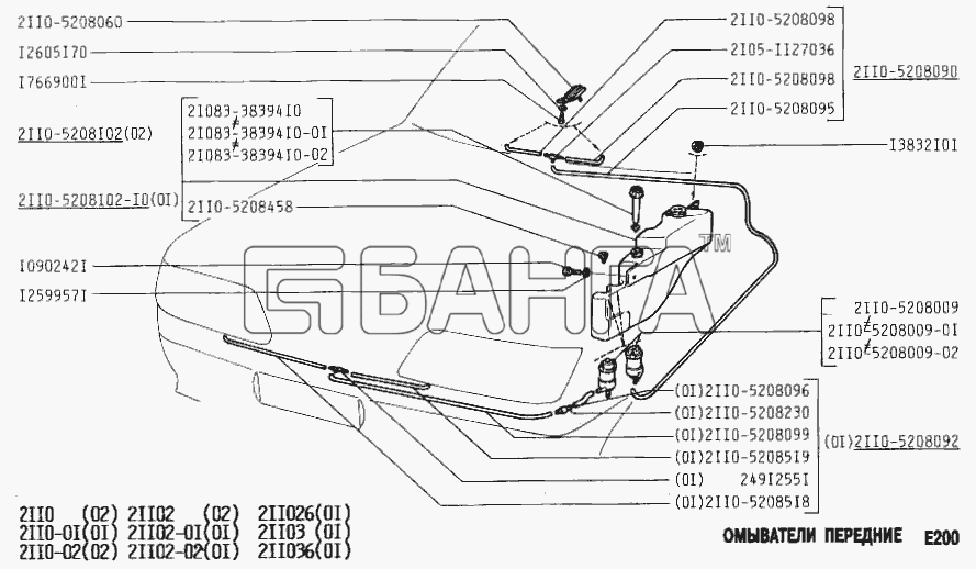 ВАЗ ВАЗ-2110 Схема Омыватели передние-12 banga.ua