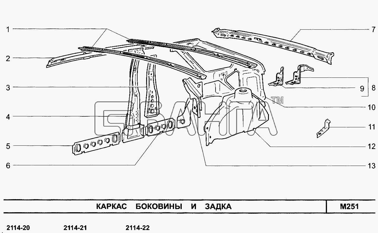 ВАЗ ВАЗ-2115 Схема Каркас боковины и задка-199 banga.ua