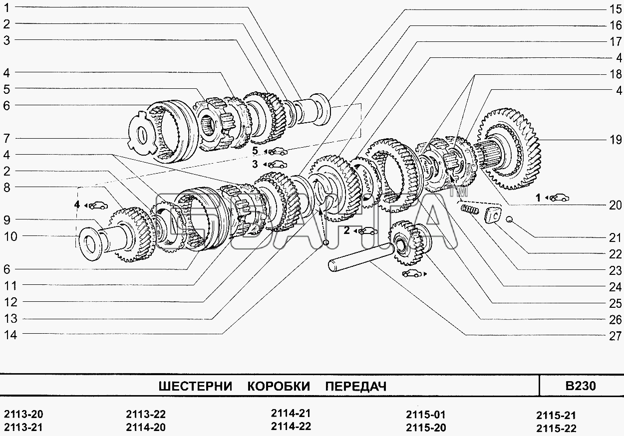 ВАЗ ВАЗ-2113 Схема Шестерни коробки передач-67 banga.ua