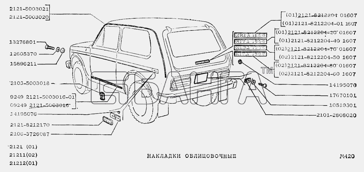ВАЗ ВАЗ-2121 Схема Накладки облицовочные-41 banga.ua