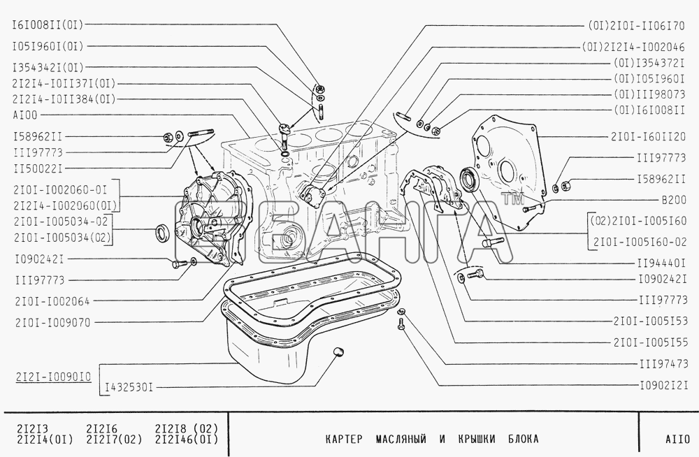 ВАЗ ВАЗ-21213 Схема Картер масляный и крышки блока-52 banga.ua