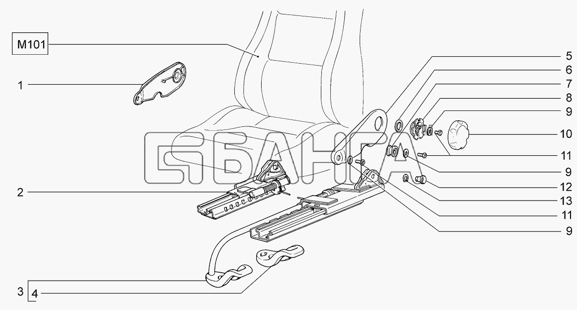 ВАЗ LADA 4x4 M Схема Механизм установки передних сидений-8 banga.ua