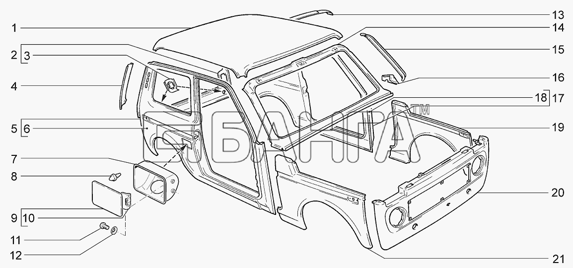 ВАЗ LADA 4x4 M Схема Панели кузова-24 banga.ua