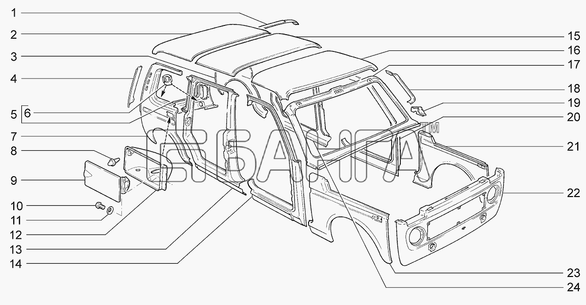ВАЗ LADA 4x4 M Схема Панели кузова-25 banga.ua
