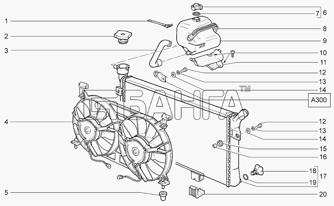 ВАЗ LADA 4x4 M Схема Радиатор и бачок расширительный-108 banga.ua