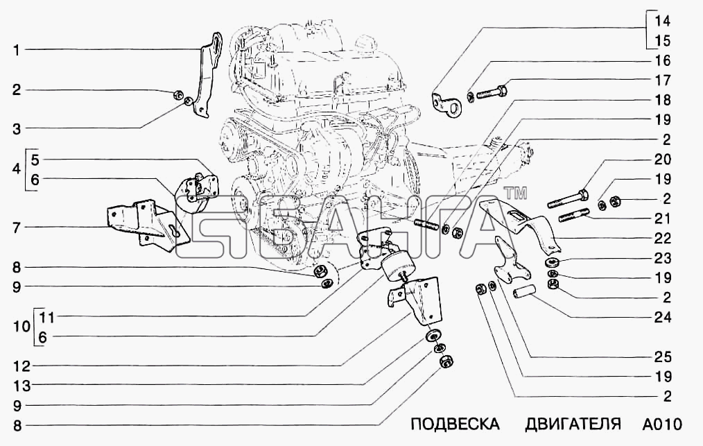 ВАЗ ВАЗ-2123 Схема Подвеска двигателя-63 banga.ua
