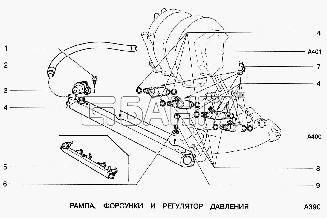 ВАЗ ВАЗ-2123 Схема Рампа форсунки и регулятор давления-87 banga.ua