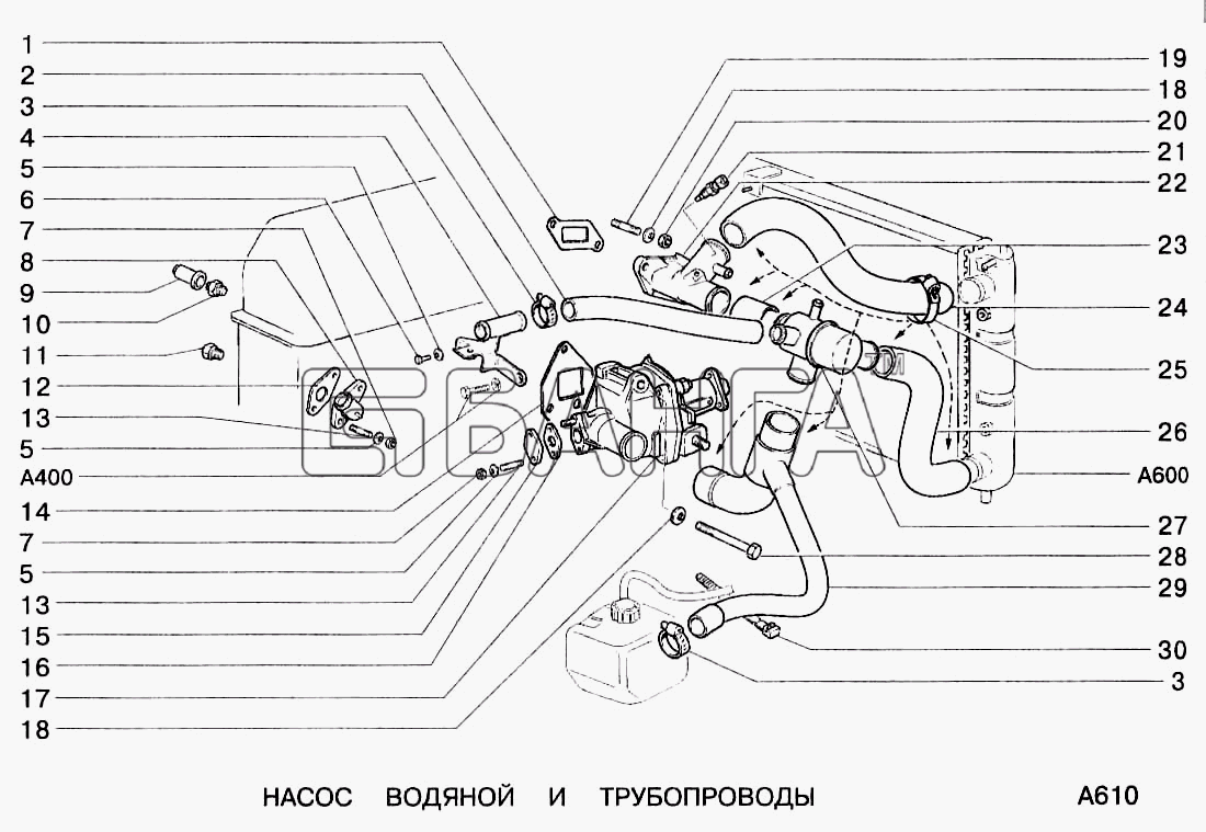 ВАЗ ВАЗ-2123 Схема Насос водяной и трубопроводы-96 banga.ua