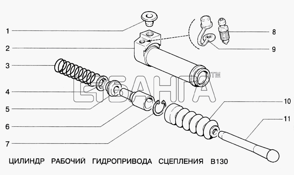 ВАЗ ВАЗ-2123 Схема Цилиндр рабочий гидропривода сцепления-106 banga.ua