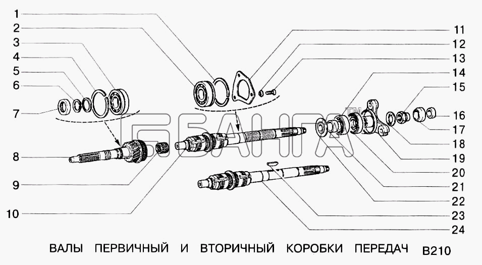 ВАЗ ВАЗ-2123 Схема Валы первичный и вторичный коробки banga.ua