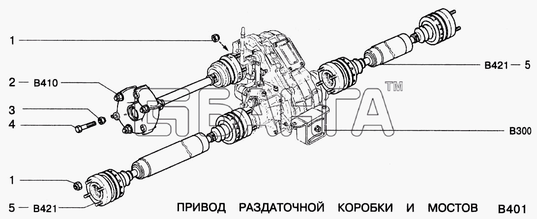 ВАЗ ВАЗ-2123 Схема Привод раздаточной коробки и мостов-129 banga.ua