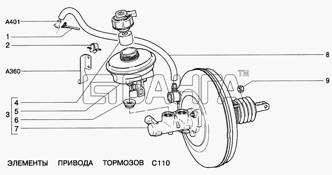 ВАЗ ВАЗ-2123 Схема Элементы привода тормозов-158 banga.ua