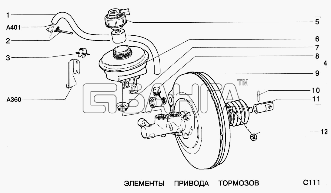 ВАЗ ВАЗ-2123 Схема Элементы привода тормозов-159 banga.ua