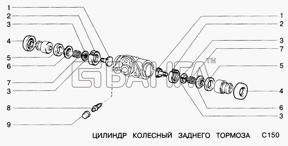 ВАЗ ВАЗ-2123 Схема Цилиндр колесный заднего тормоза-162 banga.ua