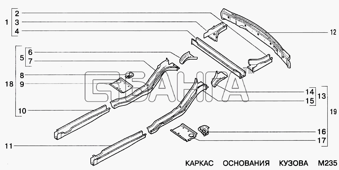 ВАЗ ВАЗ-2123 Схема Каркас основания кузова-12 banga.ua