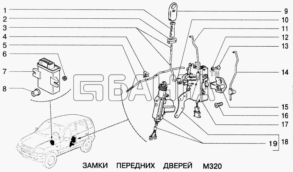 ВАЗ ВАЗ-2123 Схема Замки передних дверей-26 banga.ua