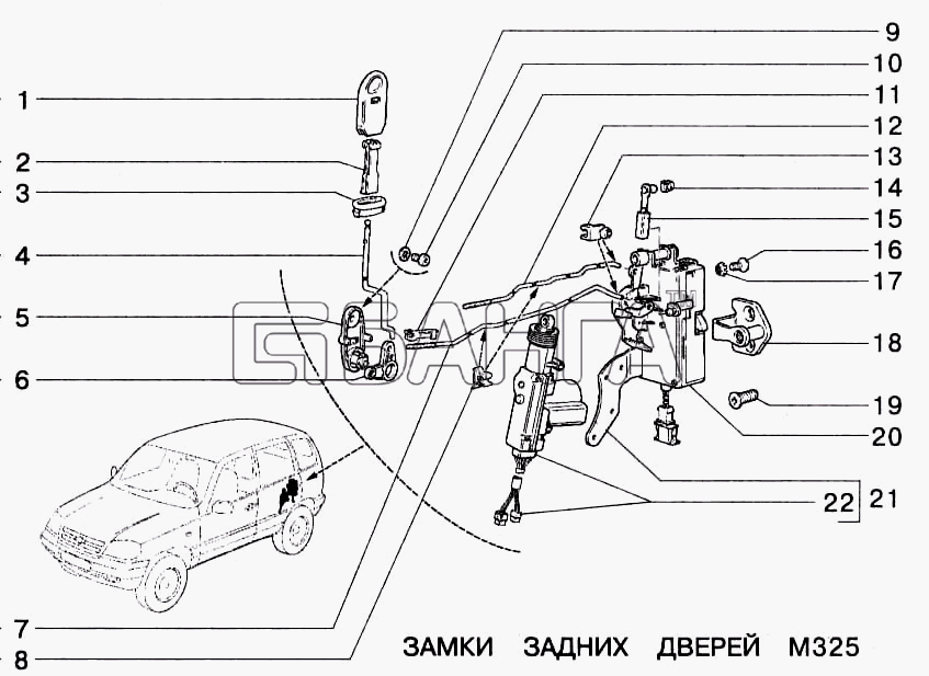 ВАЗ ВАЗ-2123 Схема Замки задних дверей-32 banga.ua