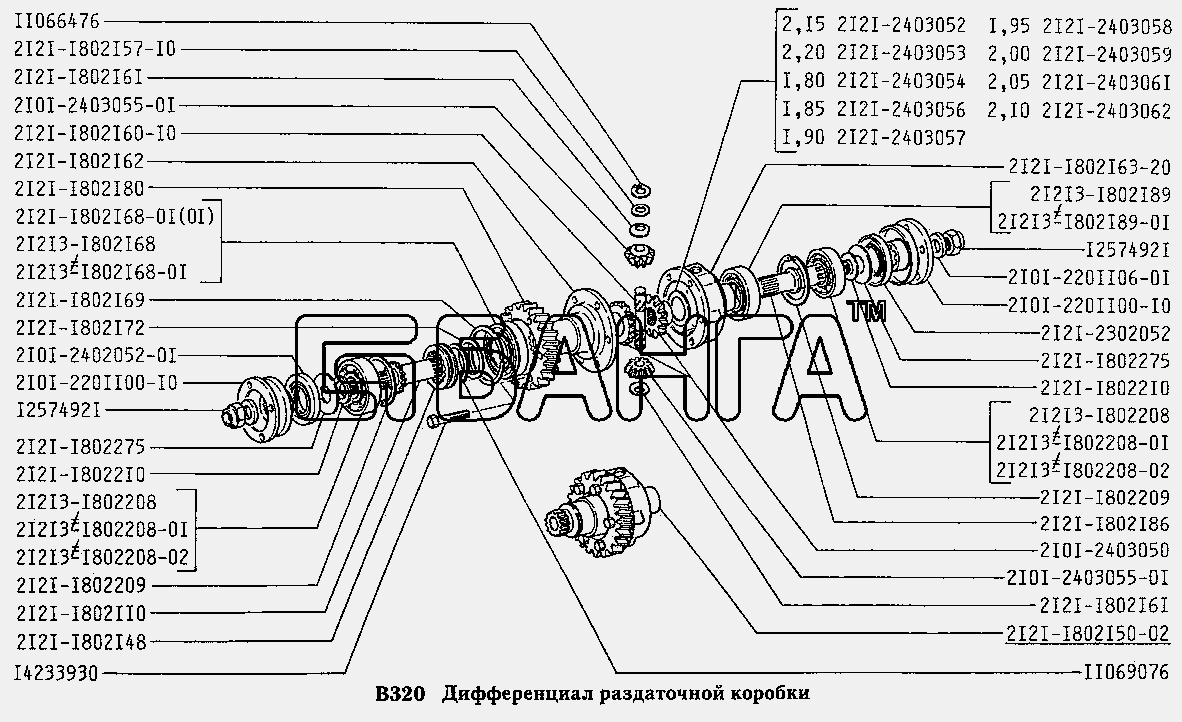 ВАЗ ВАЗ-2131 Схема Дифференциал раздаточной коробки-121 banga.ua