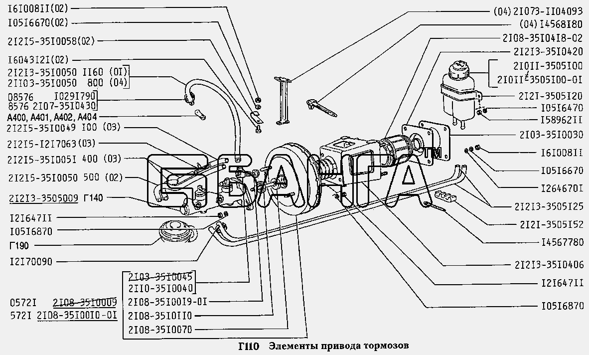 ВАЗ ВАЗ-2131 Схема Элементы привода тормозов-144 banga.ua