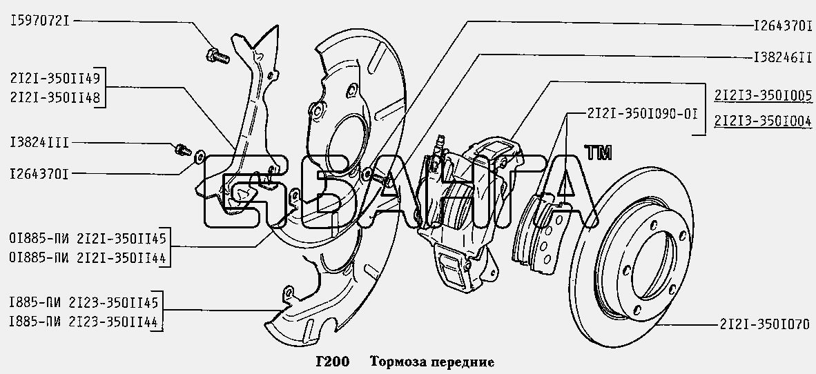 ВАЗ ВАЗ-2131 Схема Тормоза передние-158 banga.ua