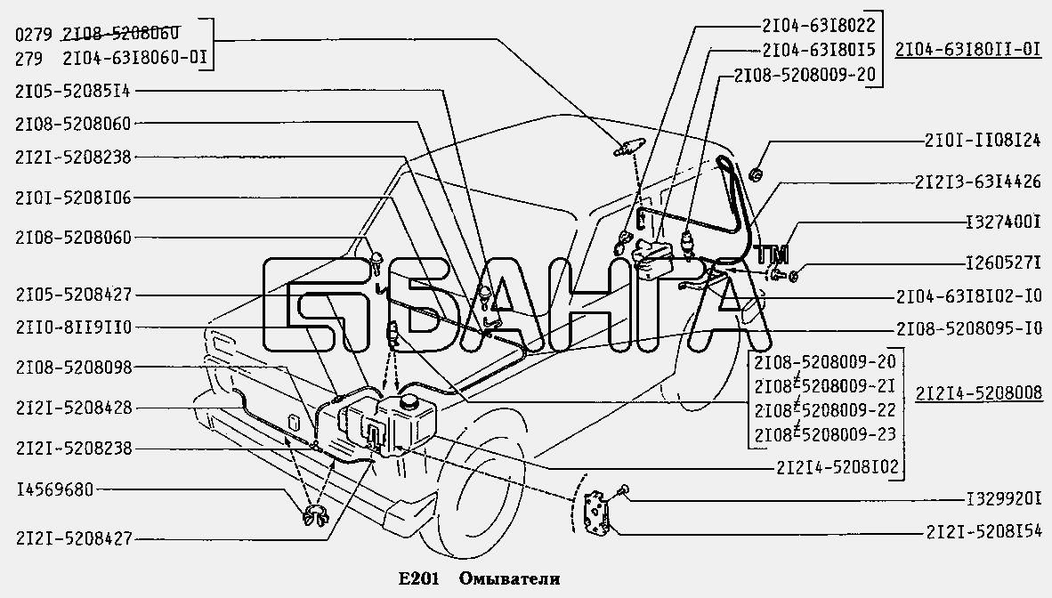 ВАЗ ВАЗ-2131 Схема Омыватели (вариант исполнения Э)-191 banga.ua