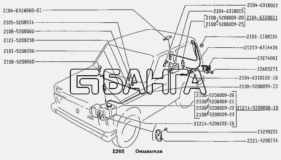 ВАЗ ВАЗ-2131 Схема Омыватели (вариант исполнения Э)-192 banga.ua