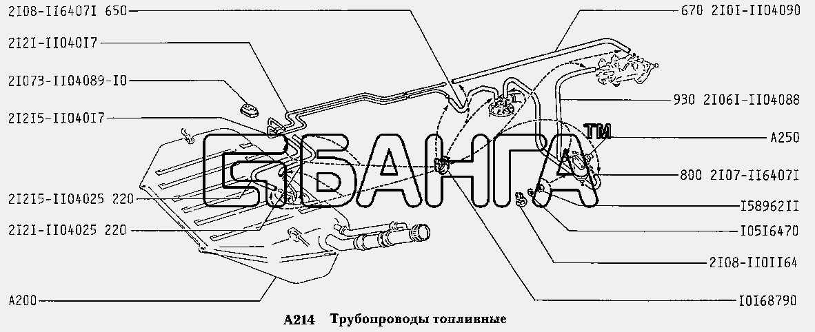 ВАЗ ВАЗ-2131 Схема Трубопроводы топливные (вариант исполнения banga.ua