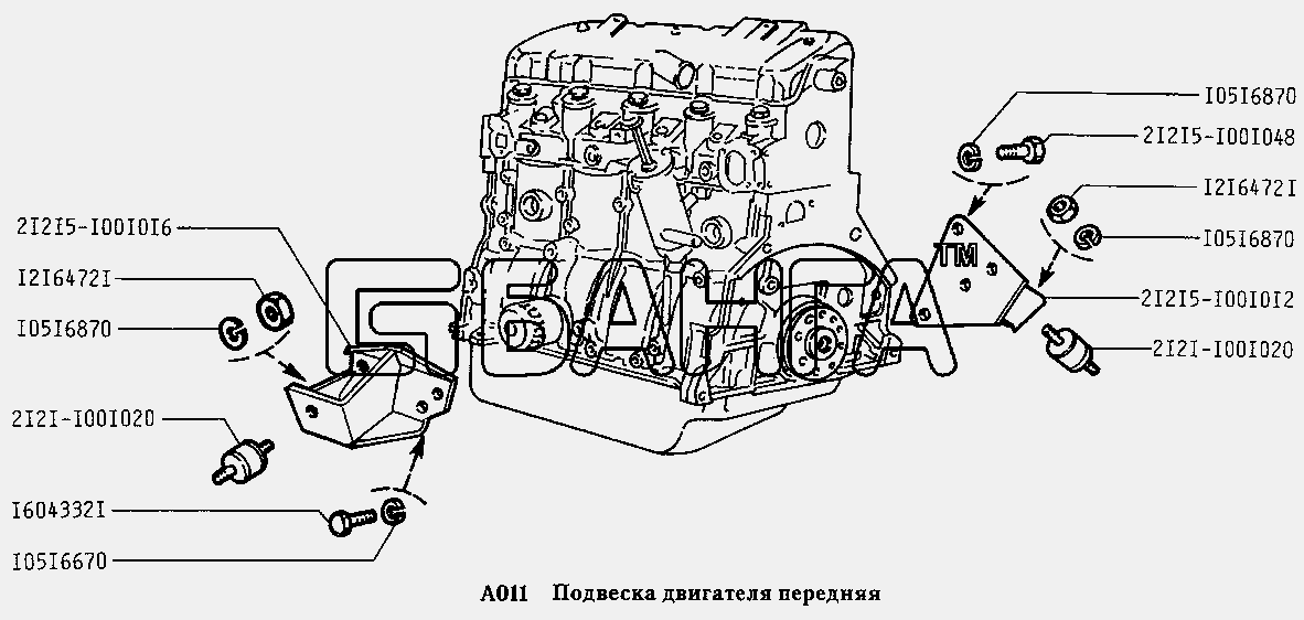 ВАЗ ВАЗ-2131 Схема Подвеска двигателя передняя (вариант banga.ua