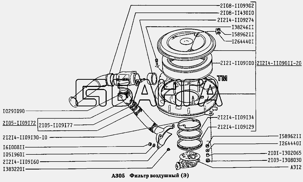 ВАЗ ВАЗ-2131 Схема Фильтр воздушный (вариант исполнения Э)-44 banga.ua