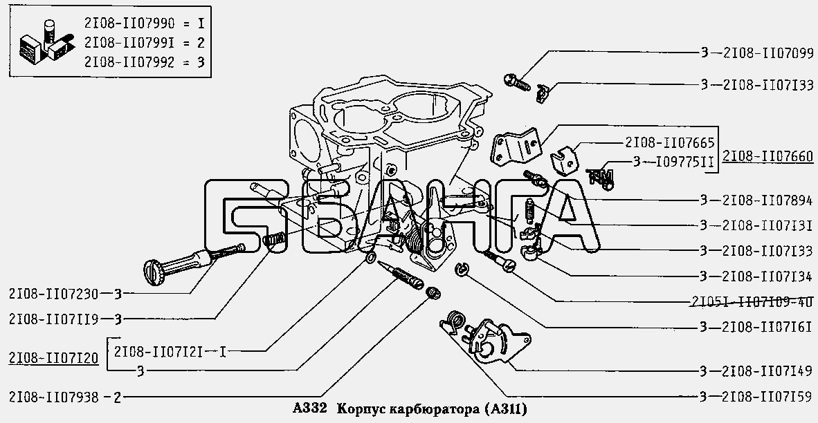 ВАЗ ВАЗ-2131 Схема Корпус карбюратора (А311)-54 banga.ua