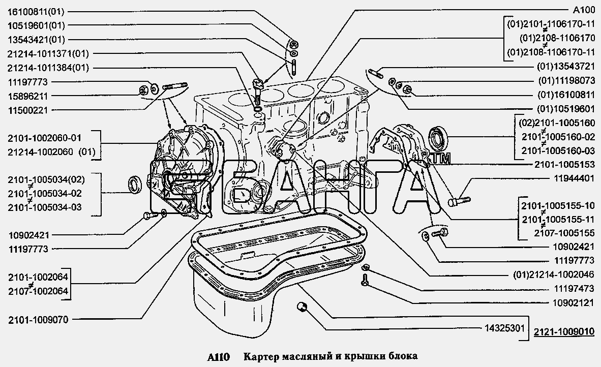 ВАЗ ВАЗ-2131 Схема Картер масляный и крышки блока-10 banga.ua