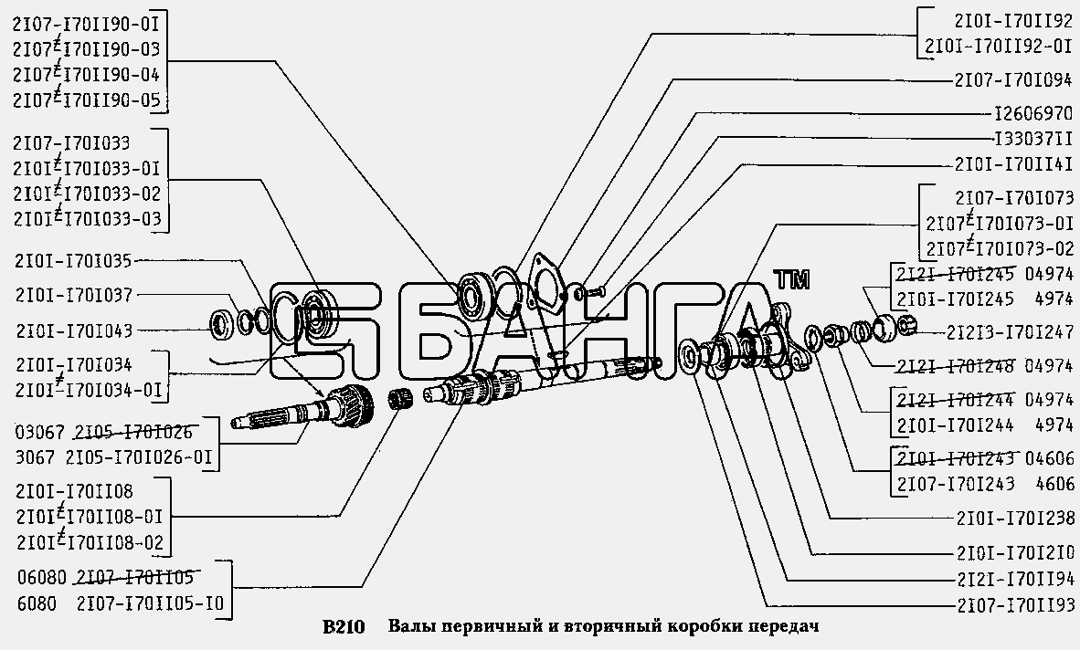 ВАЗ ВАЗ-2131 Схема Валы первичный и вторичный коробки banga.ua