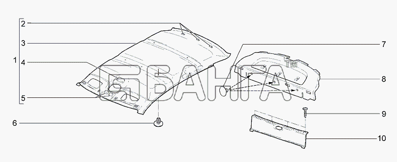 ВАЗ Lada Granta-2190 Схема Обивка крыши задка и полка багажника-11