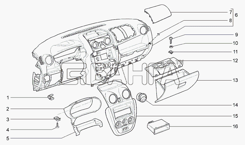 ВАЗ Lada Granta-2190 Схема Панель приборов М191-15 banga.ua