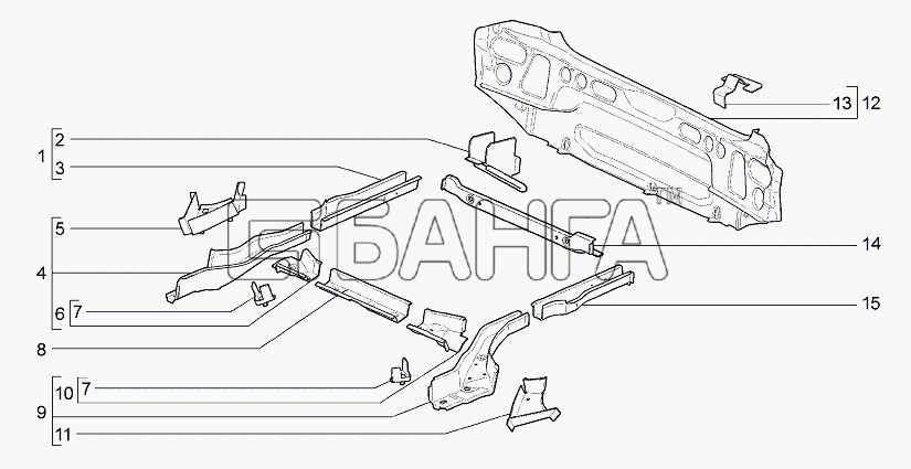 ВАЗ Lada Granta-2190 Схема Каркас заднего пола-21 banga.ua