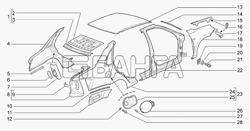 ВАЗ Lada Granta-2190 Схема Панели кузова-24 banga.ua