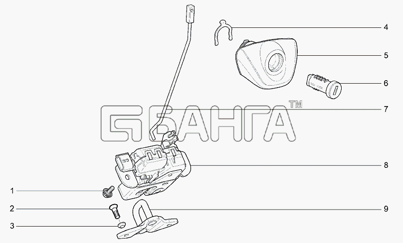 ВАЗ Lada Granta-2190 Схема Замок крышки багажника-26 banga.ua