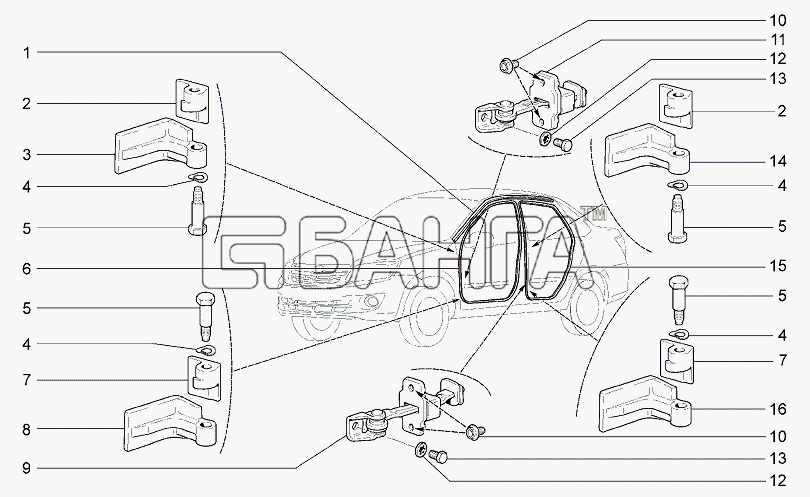 ВАЗ Lada Granta-2190 Схема Навеска боковых дверей и уплотнители-30