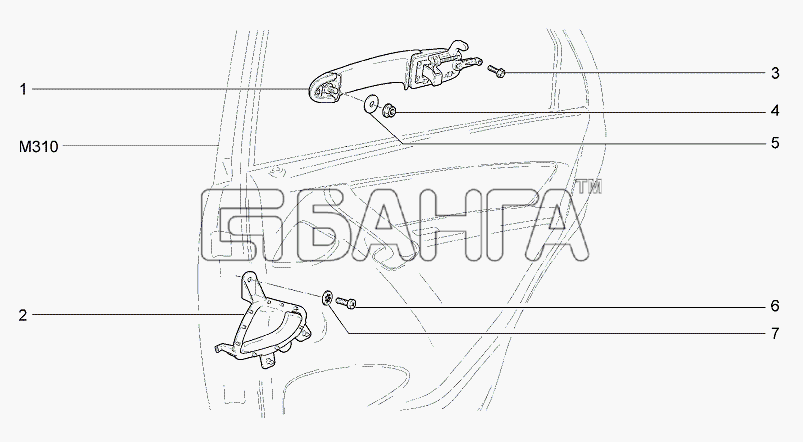 ВАЗ Lada Granta-2190 Схема Ручки задних дверей-35 banga.ua