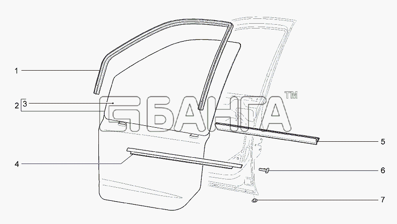 ВАЗ Lada Granta-2190 Схема Окна передних дверей-36 banga.ua