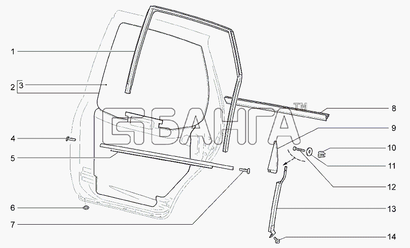 ВАЗ Lada Granta-2190 Схема Окна задних дверей-37 banga.ua