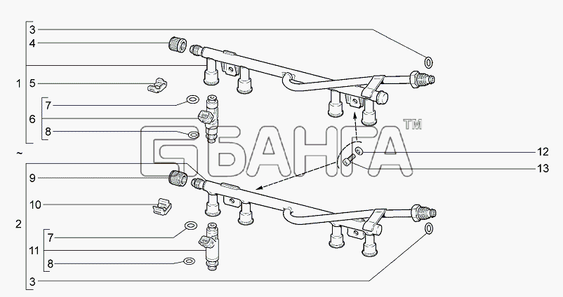 ВАЗ Lada Granta-2190 Схема Рампа и форсунки-84 banga.ua