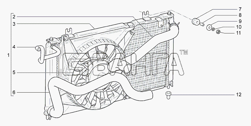 ВАЗ Lada Granta-2190 Схема Радиатор в сборе-98 banga.ua