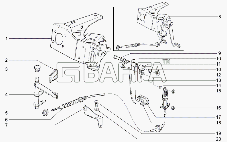 ВАЗ Lada Granta-2190 Схема Привод сцепления-102 banga.ua
