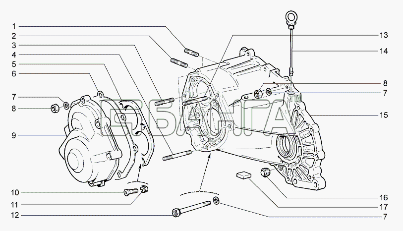 ВАЗ Lada Granta-2190 Схема Картер коробки передач-107 banga.ua